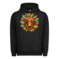 Pigment Black highland cow turquoise sunflower Urban Hoodie - Jasminsmagicworld