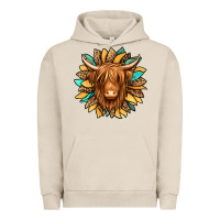 Pigment French Oak highland cow turquoise sunflower Urban Hoodie - Jasminsmagicworld