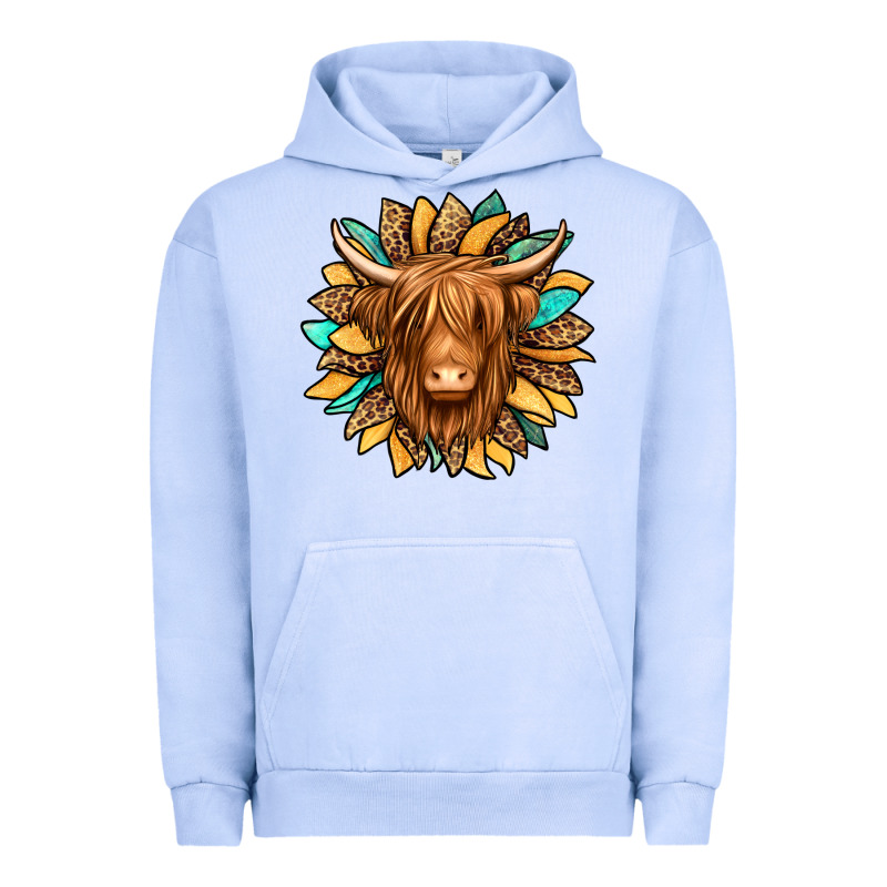 Highland Cow Turquoise Sunflower Urban Hoodie by Jasminsmagicworld | Teevron