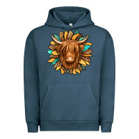 Pigment Midnight Navy highland cow turquoise sunflower Urban Hoodie - Jasminsmagicworld