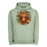 Pigment Oil Green highland cow turquoise sunflower Urban Hoodie - Jasminsmagicworld