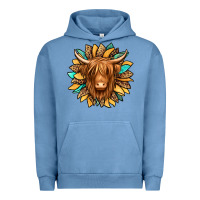 Pigment Pebble Blue highland cow turquoise sunflower Urban Hoodie - Jasminsmagicworld