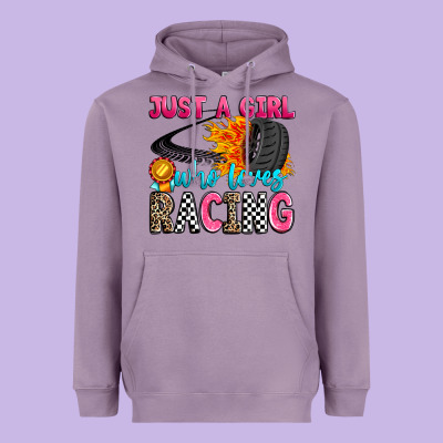 Just A Girl Who Loves Racing Heavyweight Hoodie Designed By Zillion Design Studio
