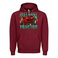 Burgundy just a boy who loves tractor Zipper Hoodie - texasbilliewilder