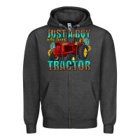 Charcoal Heather just a boy who loves tractor Zipper Hoodie - texasbilliewilder