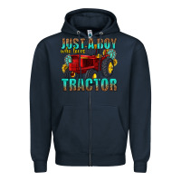 Navy just a boy who loves tractor Zipper Hoodie - texasbilliewilder