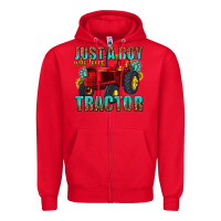 Red just a boy who loves tractor Zipper Hoodie - texasbilliewilder