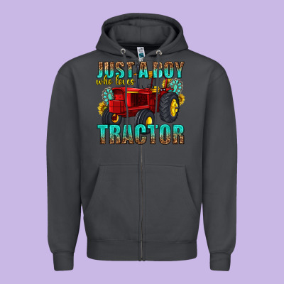 Just A Boy Who Loves Tractor Zipper Hoodie Designed By Texasbilliewilder