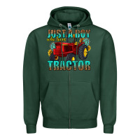 Sports Green just a boy who loves tractor Zipper Hoodie - texasbilliewilder