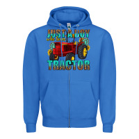 True Royal just a boy who loves tractor Zipper Hoodie - texasbilliewilder
