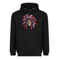 Black american flag indian headdress with skull Heavyweight Hoodie - RanaPortraitStore