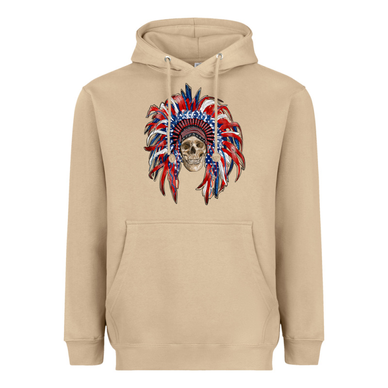 American Flag Indian Headdress With Skull Heavyweight Hoodie by RanaPortraitStore | Teevron