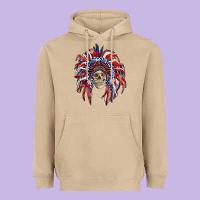 American Flag Indian Headdress With Skull Heavyweight Hoodie Designed By Ranaportraitstore