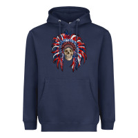 Navy american flag indian headdress with skull Heavyweight Hoodie - RanaPortraitStore