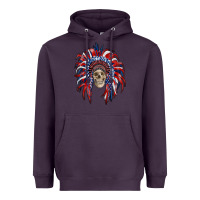 Plum american flag indian headdress with skull Heavyweight Hoodie - RanaPortraitStore