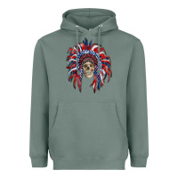 Sage american flag indian headdress with skull Heavyweight Hoodie - RanaPortraitStore