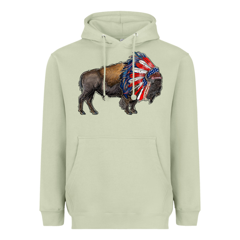 American Bison With Indian Headdress Heavyweight Hoodie by RanaPortraitStore | Teevron