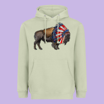 American Bison With Indian Headdress Heavyweight Hoodie Designed By Ranaportraitstore