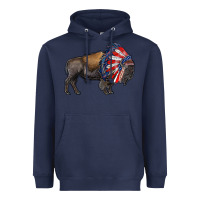Navy american bison with indian headdress Heavyweight Hoodie - RanaPortraitStore