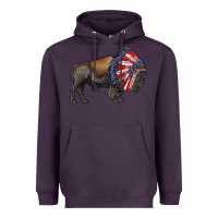 Plum american bison with indian headdress Heavyweight Hoodie - RanaPortraitStore