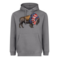 Storm american bison with indian headdress Heavyweight Hoodie - RanaPortraitStore