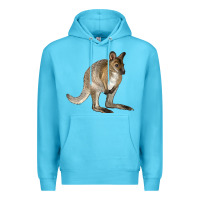 Ocean Blue Hand Drawn Wallaby Animal Premium Hoodie - LillyAllenDesigns