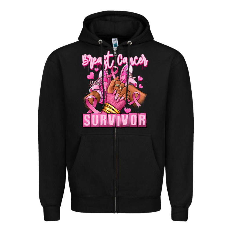 Breast Cancer Survivor Afro Girl Sneakers Zipper Hoodie by RanaPortraitStore | Teevron