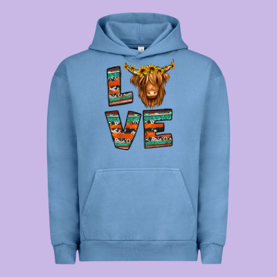 Love Highland Cow Urban Hoodie Designed By Jasminsmagicworld