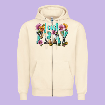 Just Pray Zipper Hoodie Designed By Texasbilliewilder