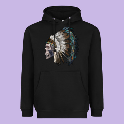 Skull With Indian Headdress Heavyweight Hoodie Designed By Ranaportraitstore