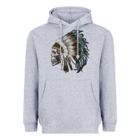 Heather Grey skull with indian headdress Heavyweight Hoodie - RanaPortraitStore