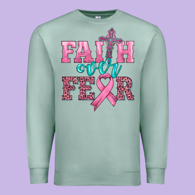 Faith Over Fear With Cross And Ribbon Premium Sweatshirt Designed By Hra Design Shop