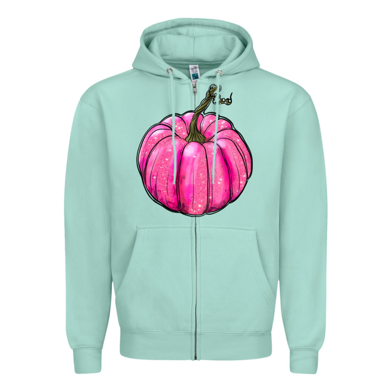 Breast Cancer Awareness Pink Pumpkin Zipper Hoodie by RanaPortraitStore | Teevron