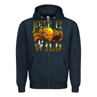 Navy keep it wild western Zipper Hoodie - texasbilliewilder