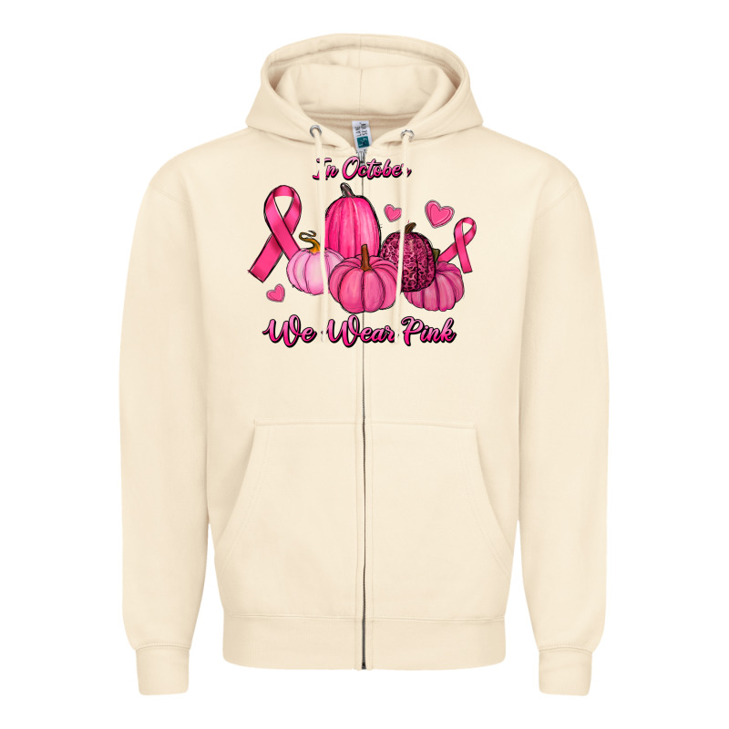 In October We Wear Pink Pumpkins Zipper Hoodie by RanaPortraitStore | Teevron