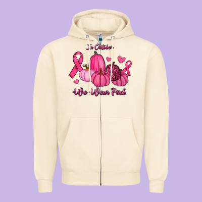Zipper Hoodie In October We Wear Pink Pumpkins