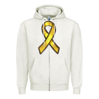 Oatmeal Heather Gold Cancer ribbon Zipper Hoodie - RanaPortraitStore