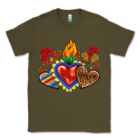Army Green Sacred heart with leopard and serape heart Classic Tee - RanaPortraitStore