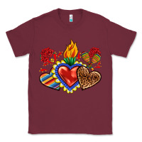 Burgundy Sacred heart with leopard and serape heart Classic Tee - RanaPortraitStore