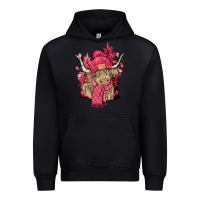 Black Pink winter long haired Cow Urban Hoodie - NancyCooperArtShop