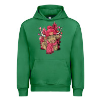 Emerald Pink winter long haired Cow Urban Hoodie - NancyCooperArtShop
