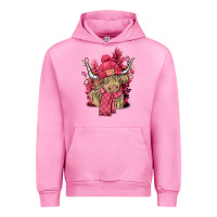 Fuchsia Pink Pink winter long haired Cow Urban Hoodie - NancyCooperArtShop