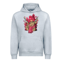 Heather Grey Pink winter long haired Cow Urban Hoodie - NancyCooperArtShop
