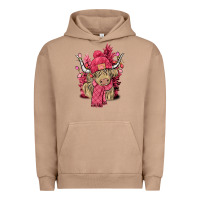 Pigment Burro Pink winter long haired Cow Urban Hoodie - NancyCooperArtShop