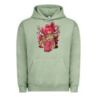 Pigment Oil Green Pink winter long haired Cow Urban Hoodie - NancyCooperArtShop