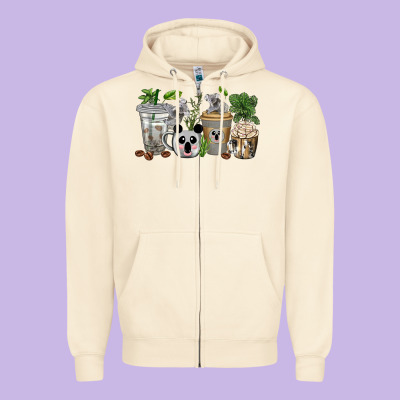 Koala Coffee Cups Zipper Hoodie Designed By Texasbilliewilder