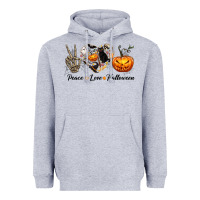 Heather Grey Peace Love Halloween Heavyweight Hoodie - texasbilliewilder