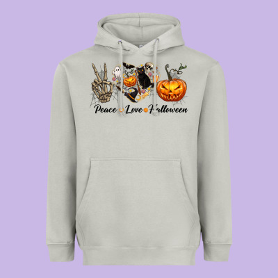 Peace Love Halloween Heavyweight Hoodie Designed By Texasbilliewilder