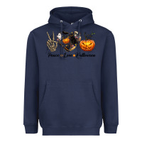 Navy Peace Love Halloween Heavyweight Hoodie - texasbilliewilder