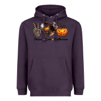 Plum Peace Love Halloween Heavyweight Hoodie - texasbilliewilder